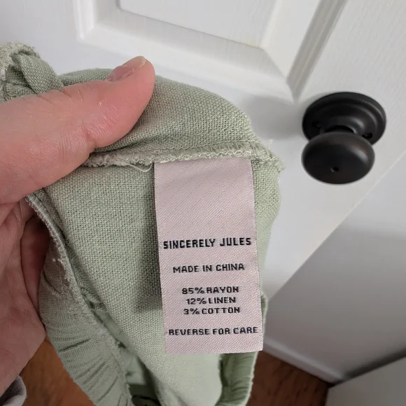 Sincerely Jules Women's Sage Green Linen Blend Elastic Waist Wide-Leg Pants - Picture 5 of 9